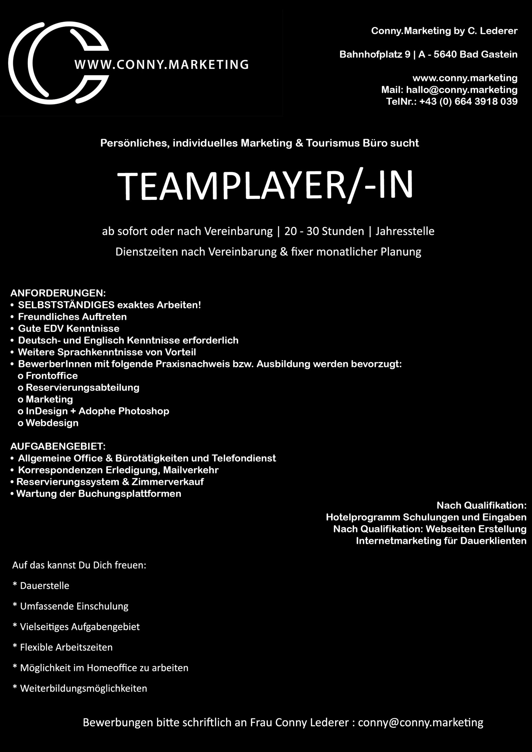 Teamplayerin Ausschreibung